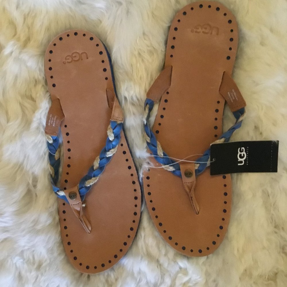 UGG Blue and Brown Sandals with Leather Straps